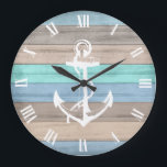 Rustic Beach Wood Nautical Stripes & Anchor Large Clock<br><div class="desc">🥇 ONLY AVAILABLE HERE ON ZAZZLE! Wall Clock. Add style to your home with this Rustic Beach Wood Nautical Stripes & Anchor Clock. This clock can be personalized with names and a date. Makes a wonderful housewarming gift, a wedding or anniversary gift. ✔Note: Not all template areas need changed. 📌If...</div>