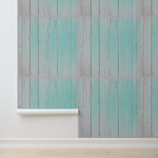 Rustic Beach Wood Teal Grey Vintage Elegant Trendy Wallpaper