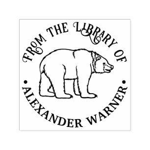 Rustic Bear #6 Round Library Book Name Self-inking Stamp