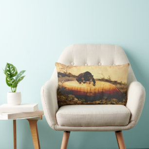 Rustic Bear and Canoe Winslow Homer 1895 Camp Lumbar Pillow