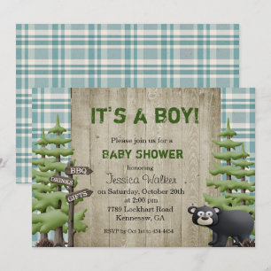Rustic Bear Baby shower Invitation Garçon
