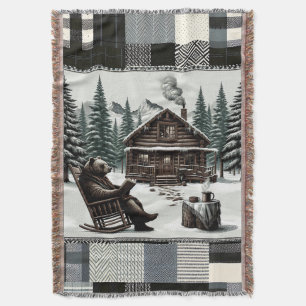 Rustic Bear Blanket   Cozy Cabin Book Lover Throw 