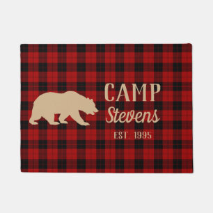 Rustic Bear Buffalo Plaid Pattern Doormat