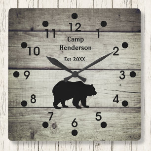 Rustic Bear Camp Acrylic Clock