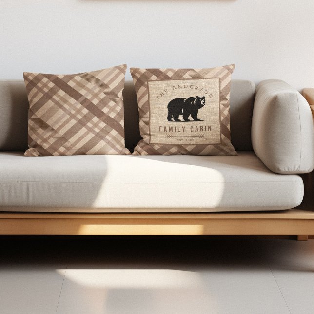 Rustic Bear Country Name Cabin in the Woods Throw Pillow (Creator Uploaded)