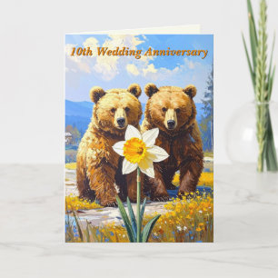 Rustic Bear Couple Daffodil 10th Wedding Anniv. Card