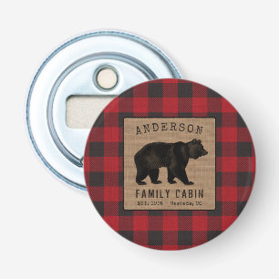Rustic Bear Family Cabin Red Buffalo Plaid Burlap Bottle Opener