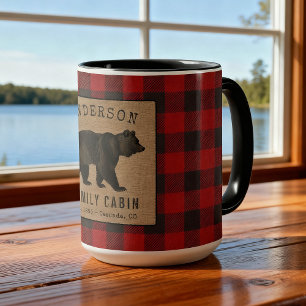 Rustic Bear Family Cabin Red Buffalo Plaid Large Mug