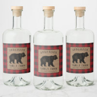 Rustic Bear Family Cabin Red Plaid Burlap Labels