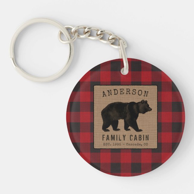Rustic Bear Family Cabine Red Buffalo Plaid Burlap (Devant)