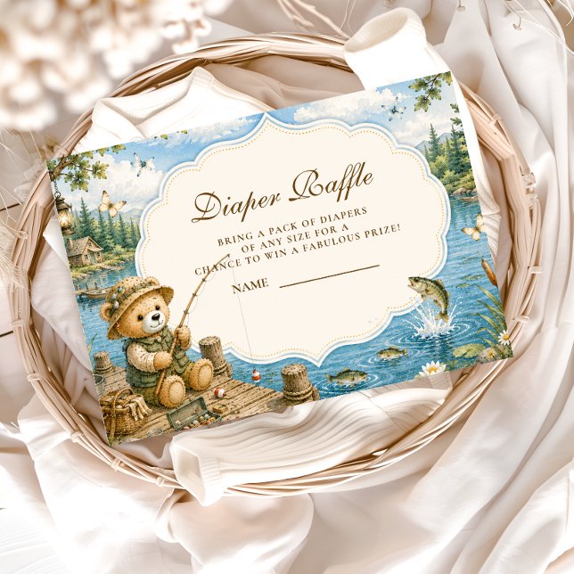 Rustic Bear Fishing Diaper Raffle Enclosure Card (Creator Uploaded)