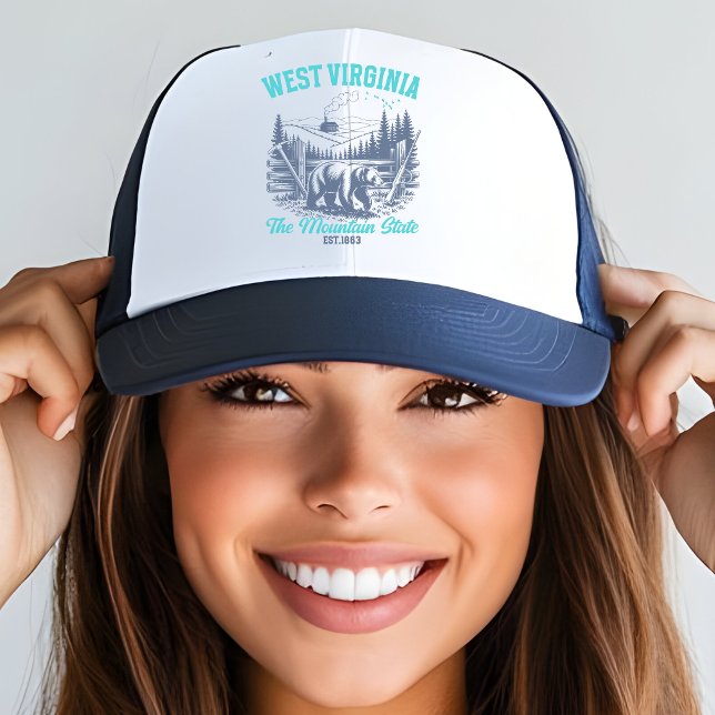 Rustic Bear in West Virginia Mountain Scene Trucker Hat (Creator Uploaded)