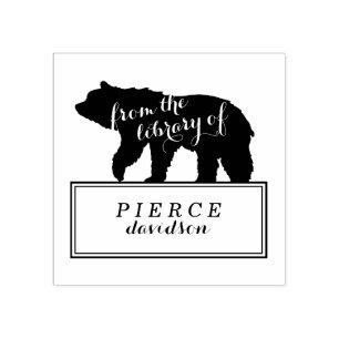 Rustic Bear Kids Bookplate Label Rubber Stamp
