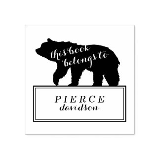 Rustic Bear Kids Monogrammed Bookplate Stamp