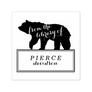 Rustic Bear Kids Monogrammed Bookplate Stamp
