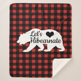 Rustic Bear Lumberjack Plaid Let's Hibearnate Sherpa Blanket