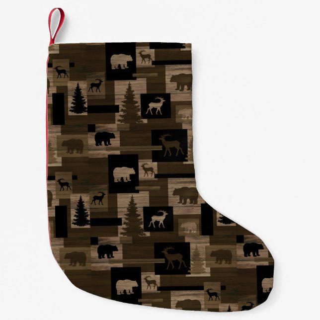 Rustic bear moose wood holiday stocking (Front)
