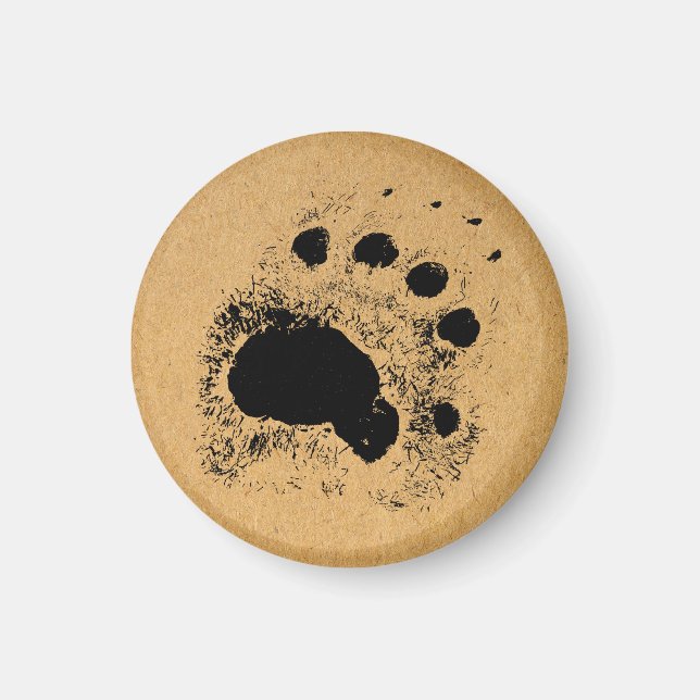 Rustic Bear Paw Print Vintage Art Magnet (Front)