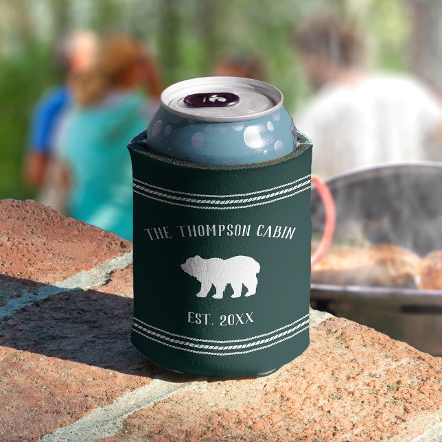 Rustic Bear Personalized Family Name Can Cooler (Creator Uploaded)
