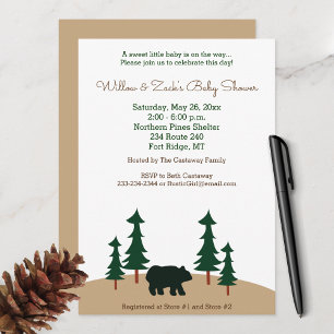 Rustic Bear Pine Tree Custom Invitation