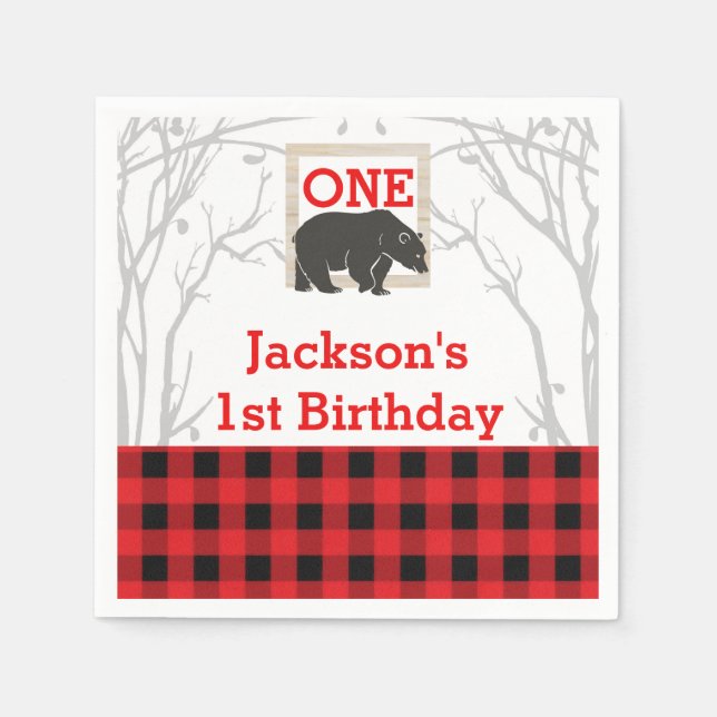 Rustic Bear Plaid Baby Shower Party Wedding Napkin (Front)