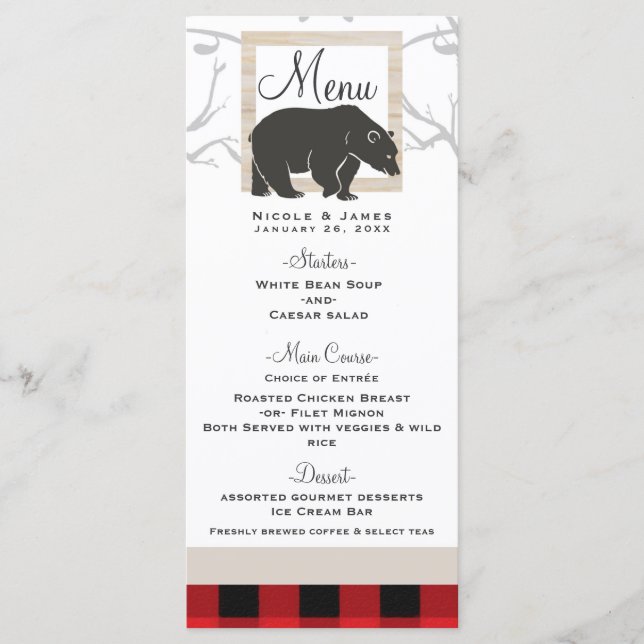 Rustic Bear & Red Plaid Woods Menu Mariage (Devant)