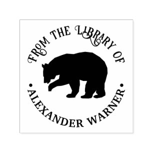 Rustic Bear Silhouette #3 Round Library Book Name Self-inking Stamp