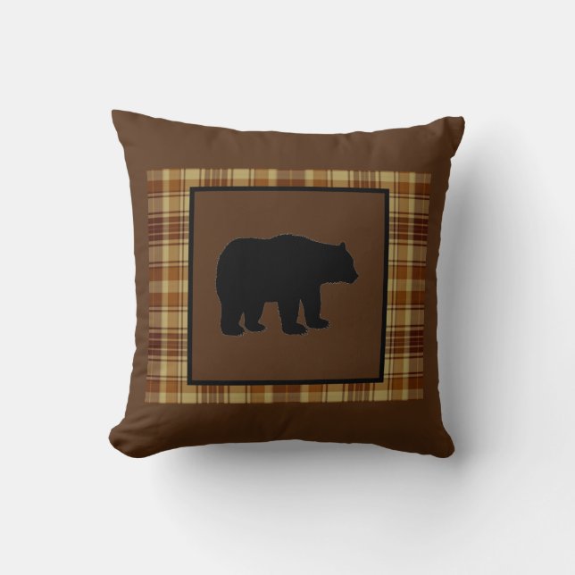 Rustic Bear Silhouette Home Decor Throw Pillow (Front)
