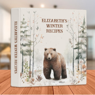 Rustic Bear Snow Winter Recipes Cookbook Binder