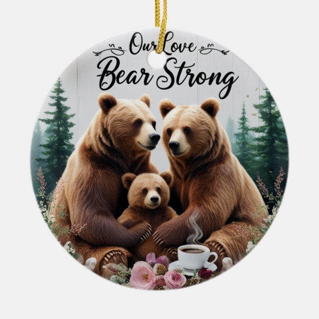 Rustic Bear Strong Family Ceramic Circle Ornament (Front)