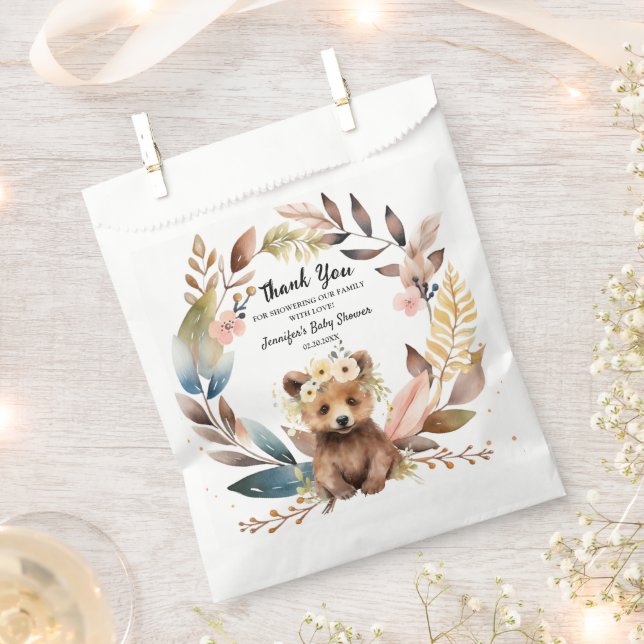 Rustic Bear Theme Gender Neutral Baby Shower Favour Bag (Clipped)