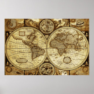Rustic beautiful Vintage old world Map Poster