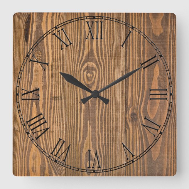 Rustic Beautiful Wood Texture Square Wall Clock (Front)