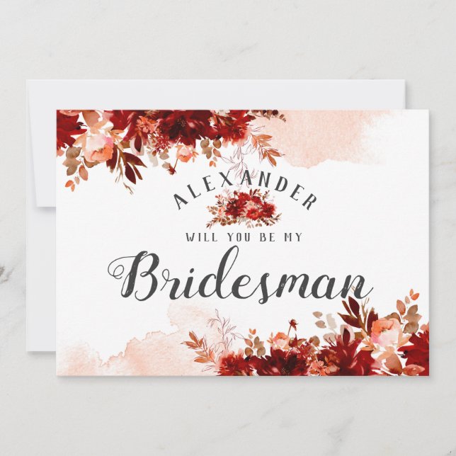 Rustic Beauty Floral Be My Bridesman Proposal Card (Front)