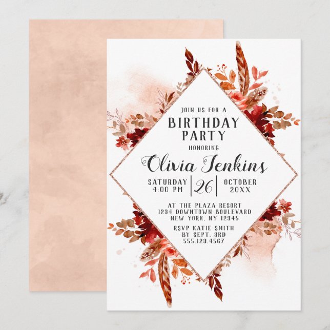 Rustic Beauty Floral Birthday Party Invitation (Front/Back)