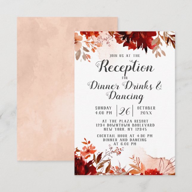 Rustic Beauty Floral Border Fall Wedding Reception Invitation (Front/Back)
