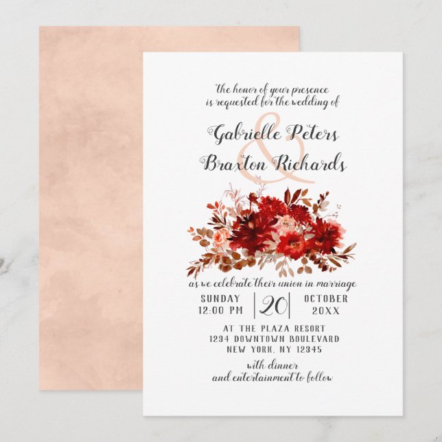 Rustic Beauty Floral Fall Boho Bouquet Wedding Invitation (Front/Back)