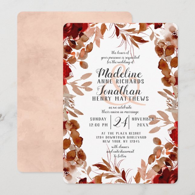Rustic Beauty Floral Fall Harvest Border Wedding Invitation (Front/Back)