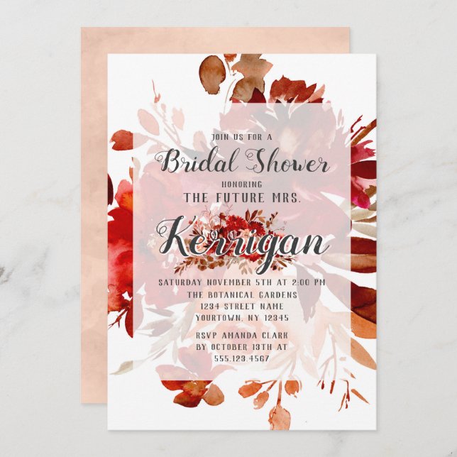 Rustic Beauty Floral Fall Wedding Bridal Shower Invitation (Front/Back)
