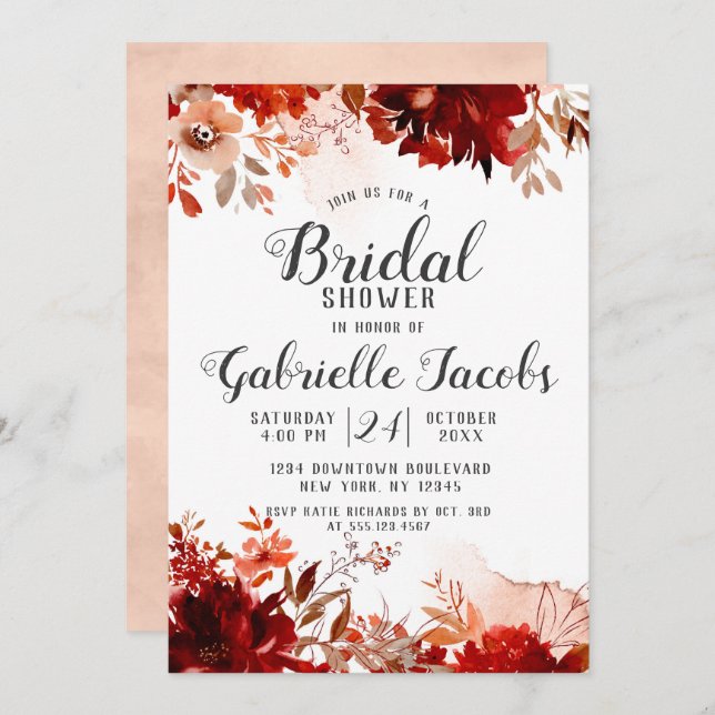Rustic Beauty Floral Fall Wedding Bridal Shower Invitation (Front/Back)