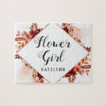 Rustic Beauty Floral Framed Bohemian Flower Girl Jigsaw Puzzle<br><div class="desc">Rustic Beauty Floral Framed Watercolor Bohemian Autumn or Fall Design with Boho Hand Painted Feathers, Flowers, and Plenty of colourful orange, rust, red, Burgundy, Marsala, and peach leaves and foliage. With Hand Drawn Line elements, Swirly Hand Lettered Fonts, rose gold foil glitter, Paint Brush Strokes, and Geometric Diamond Frame Flower...</div>