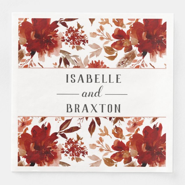 Rustic Beauty Floral Framed Fall Monogram Wedding Napkin (Front)