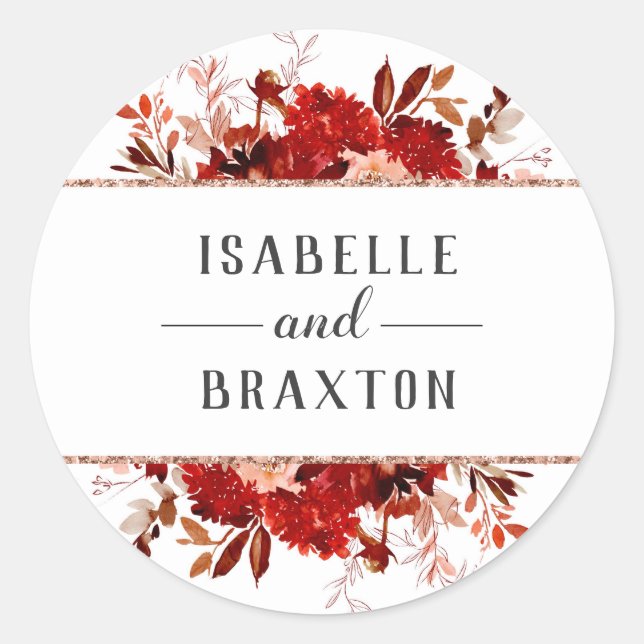 Rustic Beauty Floral Framed Monogram Wedding Classic Round Sticker (Front)