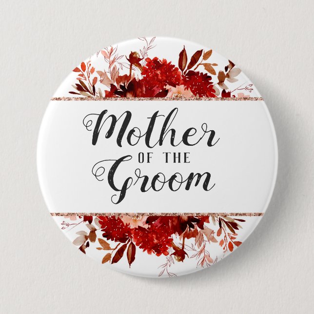 Rustic Beauty Floral Framed Mother of the Groom 3 Inch Round Button (Front)