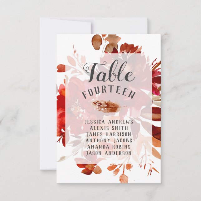 Rustic Beauty Floral Framed Wedding Table Numbers (Front)