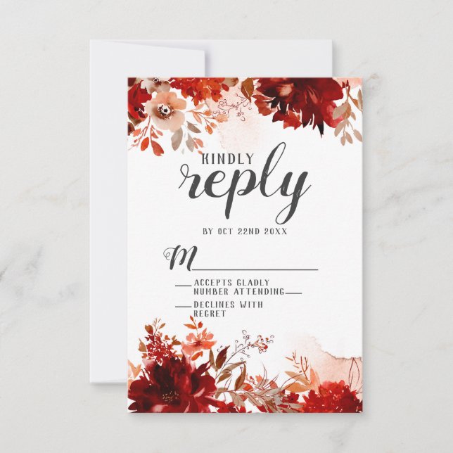 Rustic Beauty Floral Top Border Wedding RSVP Reply (Front)