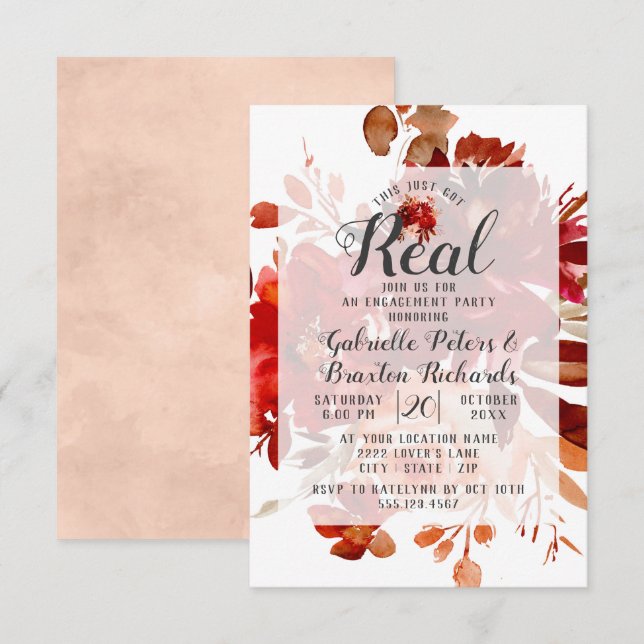 Rustic Beauty This Just Got Real Engagement Party Invitation (Front/Back)