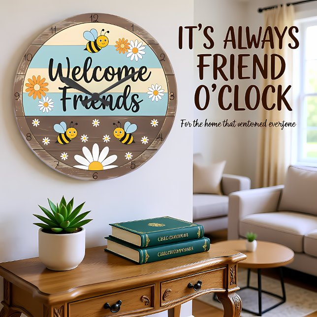 Rustic Bee Welcome Friends Large Clock (Creator Uploaded)