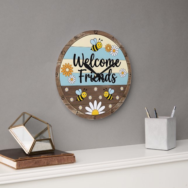 Rustic Bee Welcome Friends Large Clock (Office)