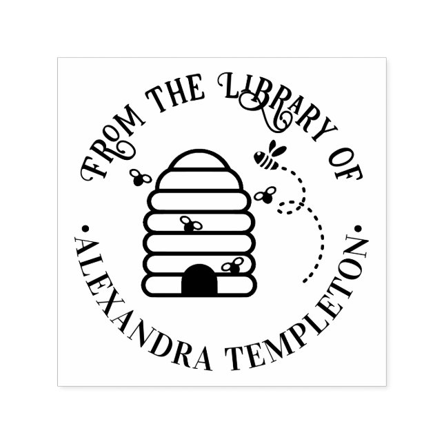 Rustic Beehive, Flying Bees #1 Library Book Name Self-inking Stamp (Design)